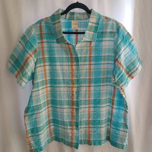 Blair short sleeve plaid button up XL women's shirt